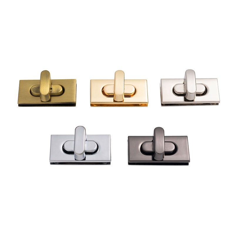 Square Shape Metal Clasp Lock , Golden Zince Alloy Purse Turn Lock Hardware